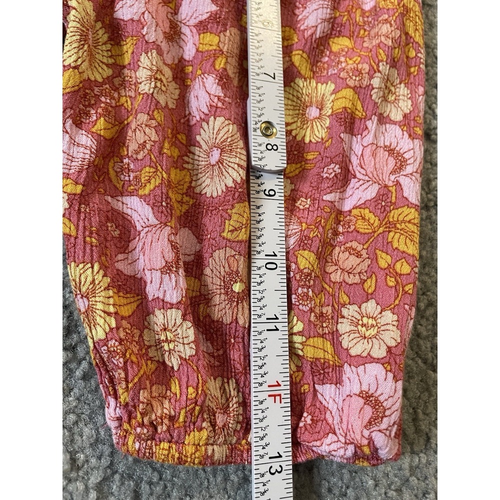 Babydoll Tiered Floral Mini Dress Sz M Orange Yellow Balloon Sleeve Beach Boho - Picture 9 of 13